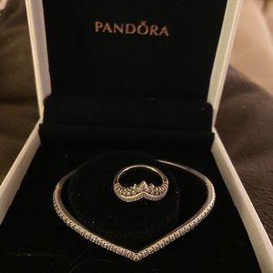 Pandora Jewelry - Sparkling Wishbone Bangle & Princess Wishbone Ring Pandora Jewelry - Sparkling Wishbone Bangle & Princess Wishbone Ring